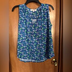 LOFT Blue Floral Tie-Neck Sleeveless Top Size Medium Cottagecore